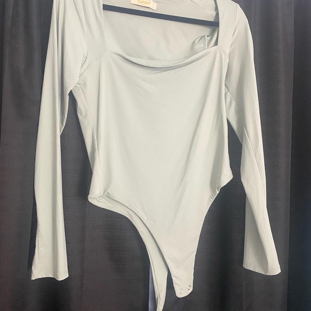 Cream Asymmetrical Long Sleeve Bodysuit